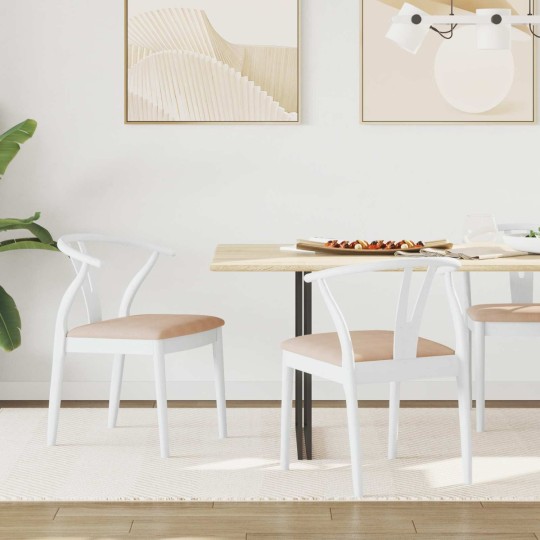 Комплект от 2 трапезни стола тип кресла в стил Mid-Century Modern от масивно каучуково дърво в бяло и бежово