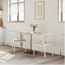 Комплект от 2 трапезни стола тип кресла в стил Mid-Century Modern от масивно каучуково дърво в бяло и бежово