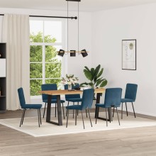 Комплект от 6 трапезни стола в стил Mid-Century Modern от синьо кадифе с вертикално капитониране