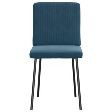 Комплект от 6 трапезни стола в стил Mid-Century Modern от синьо кадифе с вертикално капитониране