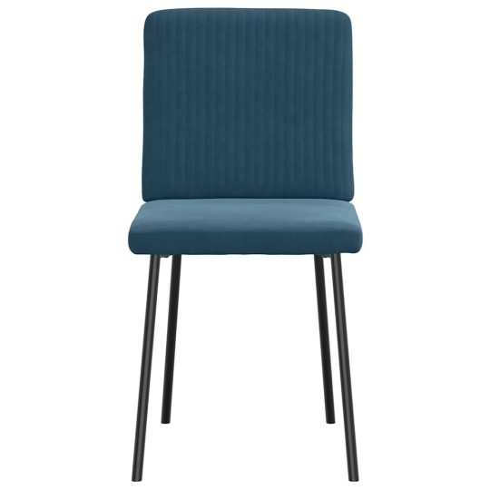 Комплект от 6 трапезни стола в стил Mid-Century Modern от синьо кадифе с вертикално капитониране