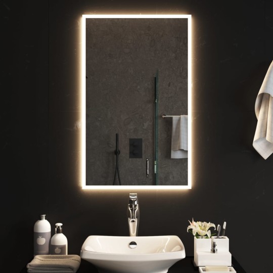 LED стенно огледало за баня с периферна светеща рамка и USB захранване, 50x80 см