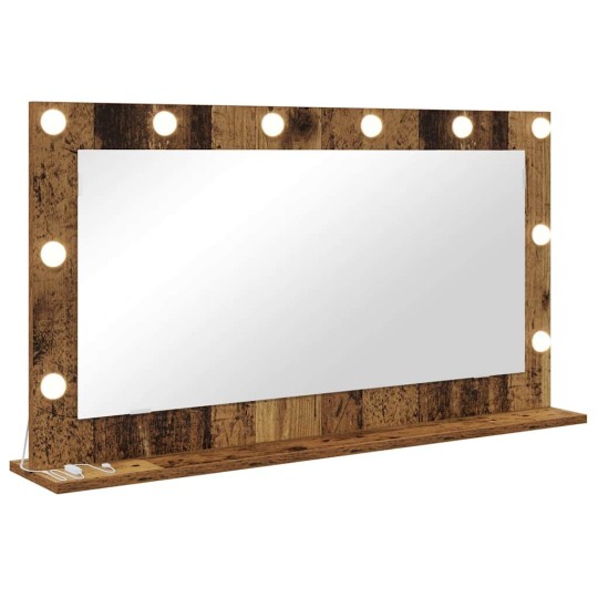 Настолно тоалетно огледало с Холивуд LED осветление старо дърво 100 x 55 см