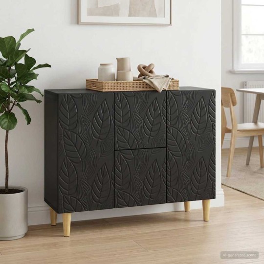 Нисък шкаф FLORA с 2 врати и 2 чекмеджета, черен, 89 x 34,5 x 60 см
