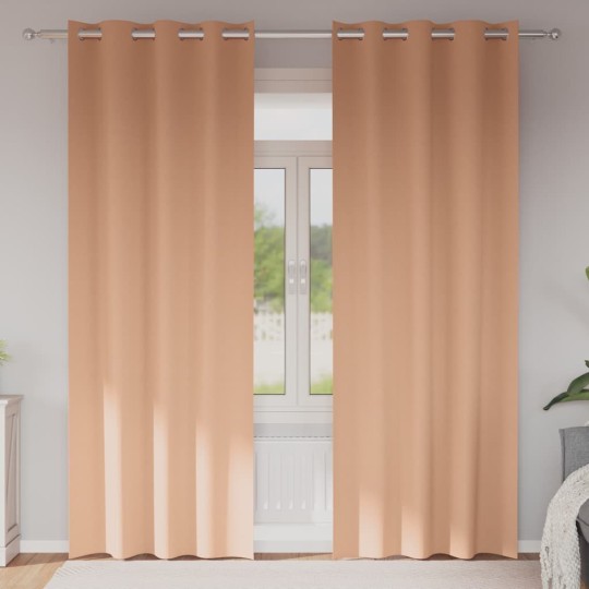 Плътни завеси в цвят пастелен корал с метални халки, 2 бр., 140 x 260 см