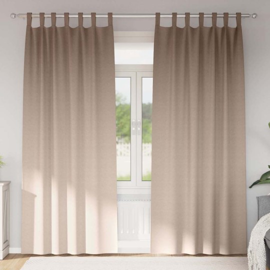 Плътни завеси в цвят таупе с текстилни гайки (уши), 2 бр., 140 x 260 см
