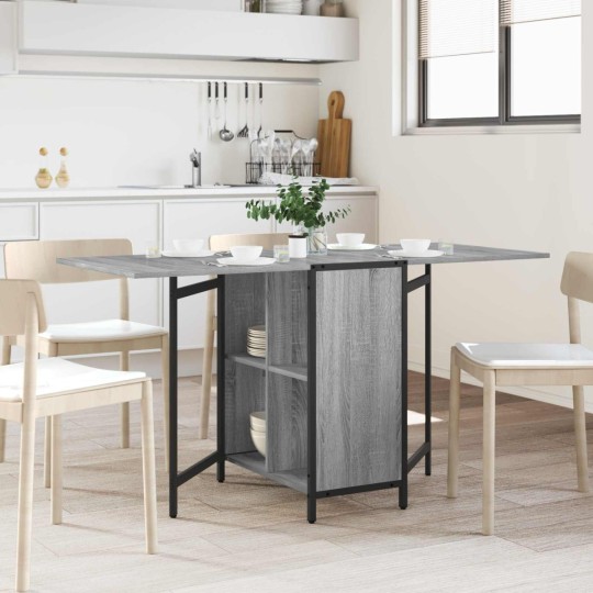 Сгъваема трапезна маса в стил Modern Minimalist, ЛПДЧ сив сонома и черен метал, 144 x 60 см