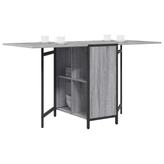 Сгъваема трапезна маса в стил Modern Minimalist, ЛПДЧ сив сонома и черен метал, 144 x 60 см