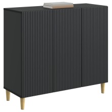 Шкаф LINEA с 3 врати и фрезовани фронтове, черен, 89 x 34,5 x 80 см