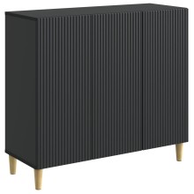 Шкаф LINEA с 3 врати и фрезовани фронтове, черен, 89 x 34,5 x 80 см