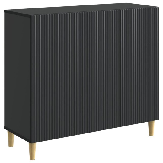 Шкаф LINEA с 3 врати и фрезовани фронтове, черен, 89 x 34,5 x 80 см