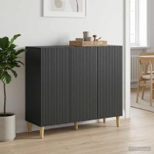 Шкаф LINEA с 3 врати и фрезовани фронтове, черен, 89 x 34,5 x 80 см