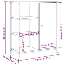 Шкаф с врата и открити отделения, сив дъб сонома, 70 x 30 x 80 см