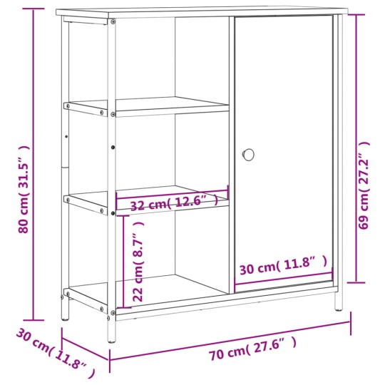 Шкаф с врата и открити отделения, сив дъб сонома, 70 x 30 x 80 см