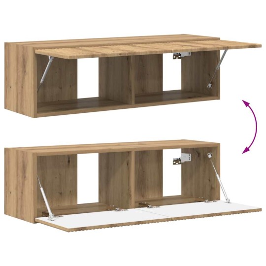 Стенен ТВ шкаф LINEA с вертикално фрезован фронт, дъб артизан, 98 x 31 x 29,5 см
