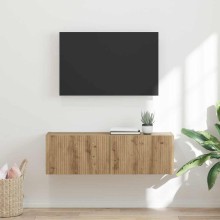 Стенен ТВ шкаф LINEA с вертикално фрезован фронт, дъб артизан, 98 x 31 x 29,5 см