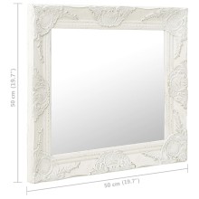Стенно огледало с бяла барокова рамка от масивно дърво 50 x 50 см