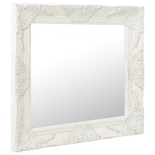 Стенно огледало с бяла барокова рамка от масивно дърво 50 x 50 см