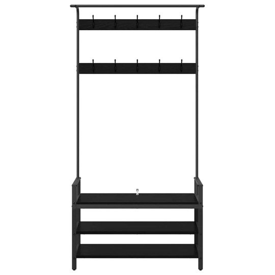 Стояща закачалка с рафтове за обувки, черен дъб, 95 x 34 x 184 см