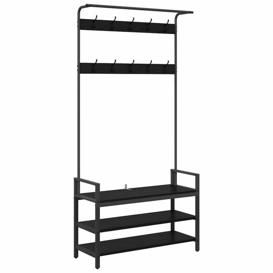 Стояща закачалка с рафтове за обувки, черен дъб, 95 x 34 x 184 см