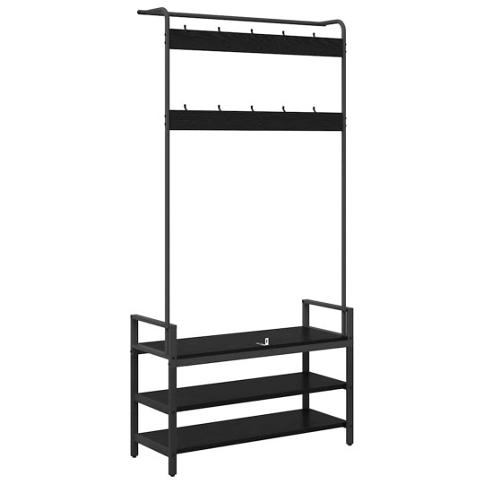 Стояща закачалка с рафтове за обувки, черен дъб, 95 x 34 x 184 см