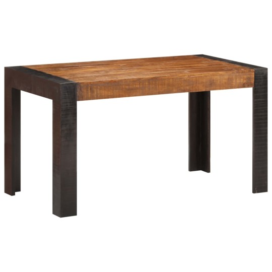 Трапезна маса в стил Artisan, кафяво масивно мангово дърво и черна основа, 140 x 70 см