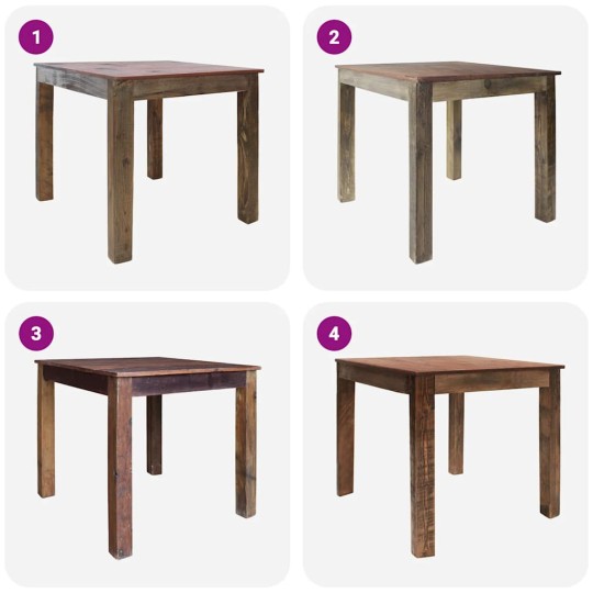 Трапезна маса в стил Artisan, кафяво многоцветно регенерирано масивно дърво, 82 x 80 см