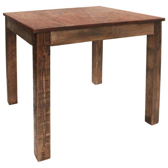 Трапезна маса в стил Artisan, кафяво многоцветно регенерирано масивно дърво, 82 x 80 см