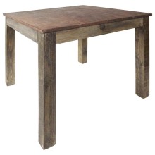 Трапезна маса в стил Artisan, кафяво многоцветно регенерирано масивно дърво, 82 x 80 см