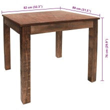 Трапезна маса в стил Artisan, кафяво многоцветно регенерирано масивно дърво, 82 x 80 см
