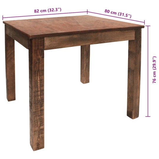 Трапезна маса в стил Artisan, кафяво многоцветно регенерирано масивно дърво, 82 x 80 см