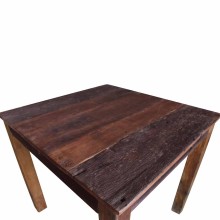 Трапезна маса в стил Artisan, кафяво многоцветно регенерирано масивно дърво, 82 x 80 см