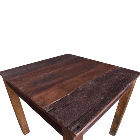 Трапезна маса в стил Artisan, кафяво многоцветно регенерирано масивно дърво, 82 x 80 см