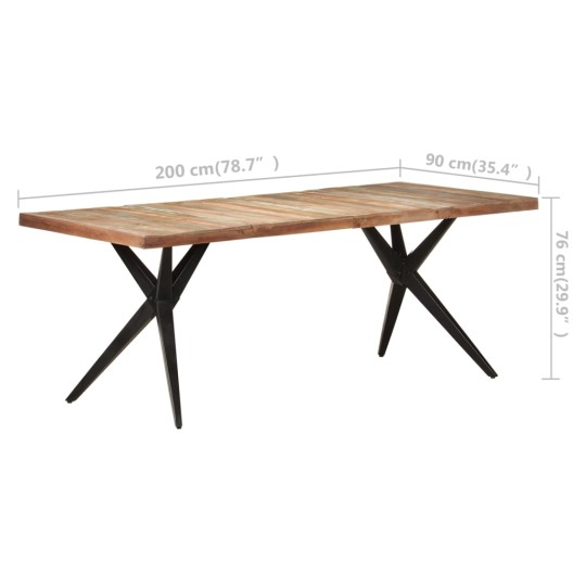 Трапезна маса в стил Artisan / Vintage, регенерирано дърво масив и черна стомана, 200 x 90 см