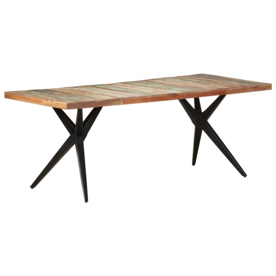 Трапезна маса в стил Artisan / Vintage, регенерирано дърво масив и черна стомана, 200 x 90 см