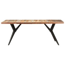 Трапезна маса в стил Artisan / Vintage, регенерирано дърво масив и черна стомана, 200 x 90 см