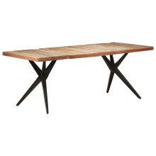 Трапезна маса в стил Artisan / Vintage, регенерирано дърво масив и черна стомана, 200 x 90 см