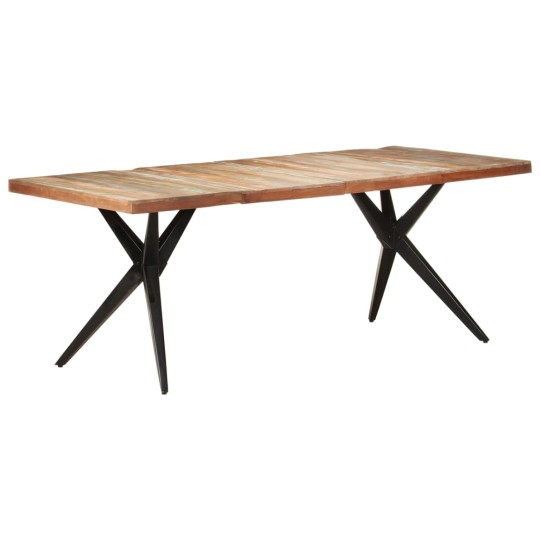 Трапезна маса в стил Artisan / Vintage, регенерирано дърво масив и черна стомана, 200 x 90 см