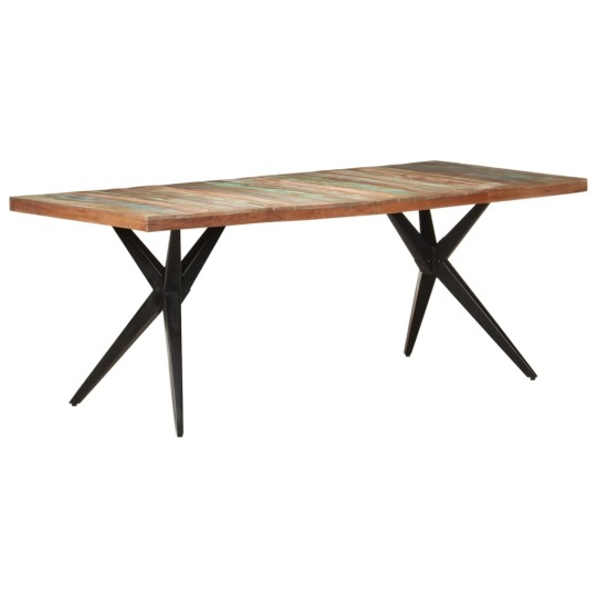 Трапезна маса в стил Artisan / Vintage, регенерирано дърво масив и черна стомана, 200 x 90 см