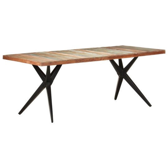 Трапезна маса в стил Artisan / Vintage, регенерирано дърво масив и черна стомана, 200 x 90 см