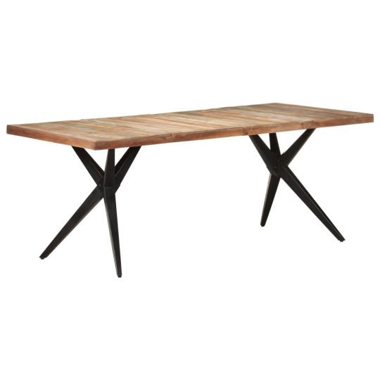 Трапезна маса в стил Artisan / Vintage, регенерирано дърво масив и черна стомана, 200 x 90 см