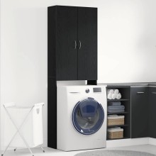Висок шкаф за пералня с 2 врати и 3 отделения, черен дъб, 64 x 25,5 x 190 см