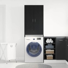 Висок шкаф за пералня с 2 врати и 3 отделения, черен дъб, 64 x 25,5 x 190 см