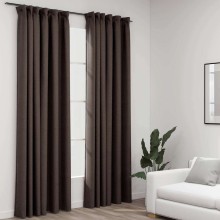 Завеси с ленена текстура в цвят таупе с перделък, 2 бр., 140 x 245 см