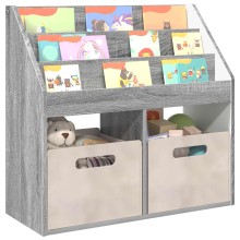 Детска етажерка за книги с открити отделения, с декор сив дъб сонома, 72,5 x 29,5 x 69 см