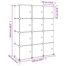 Детски модулен органайзер с 12 отделения, зелен, 110 x 36,5 x 143,5 см