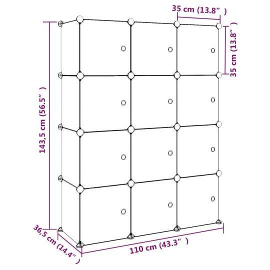 Детски модулен органайзер с 12 отделения, зелен, 110 x 36,5 x 143,5 см