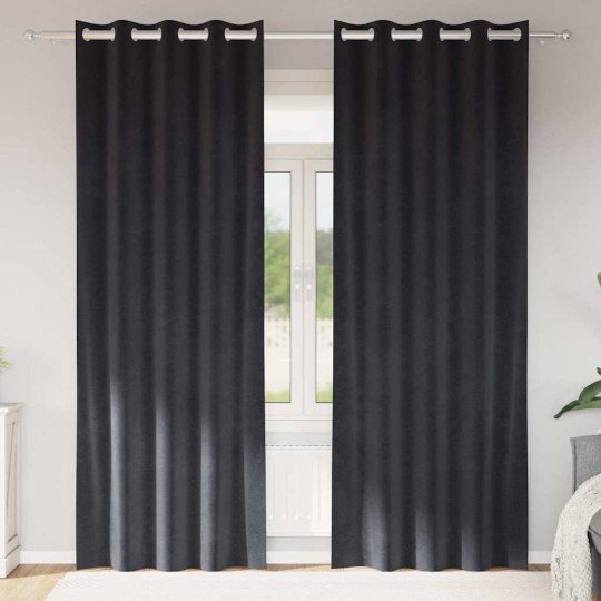Кадифени завеси в цвят антрацит с метални халки, 2 бр., 140 x 225 см