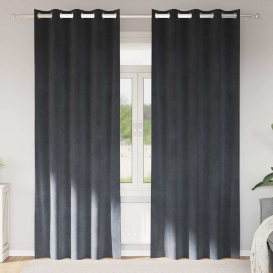 Кадифени завеси в цвят стоманеносив с метални халки, 2 бр., 140 x 225 см