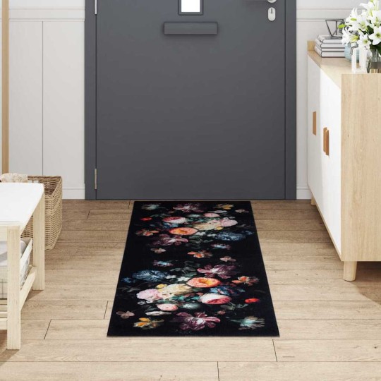 Килим за кухня Floral Print, черен 180 x 60 cm Кадифе
